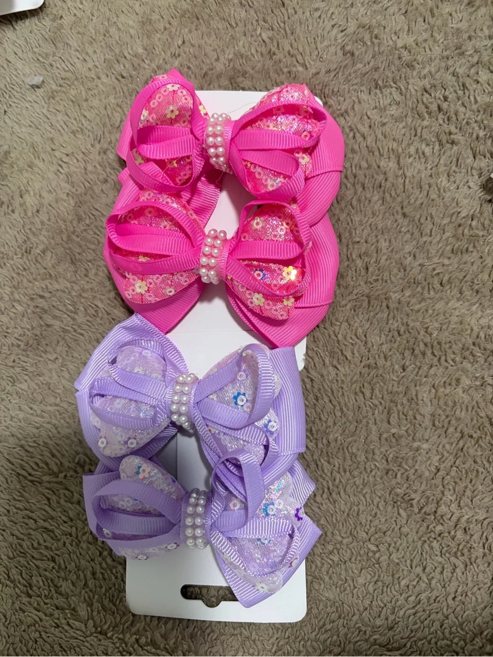 Set of Kids Sequin Bow Hair Clips - Pink & Lavender
